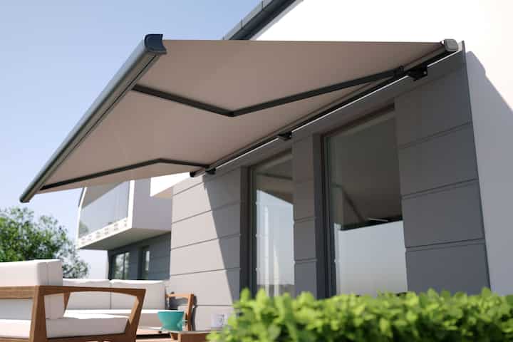 Beautiful residential awning enhances Omaha, NE residence.